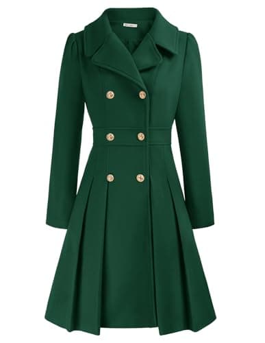 GRACE KARIN Women's Trench Coat Notch Lapel Double Breasted Pea Coat Jacket — Dark Green