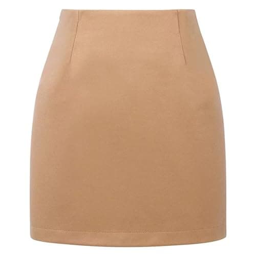 DAYINKEE Women's High Waisted Plaid Bodycon Mini Skirts — Camel