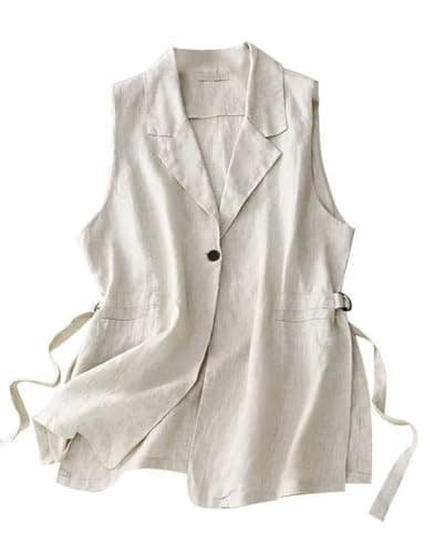 Cotton Linen Sleeveless Vest for Women — Beige
