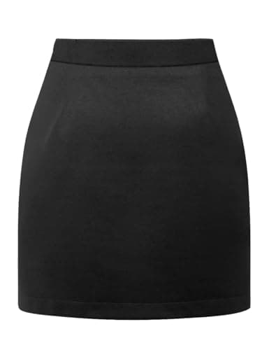 Women's Wool Plaid Mini Skirt - High Elastic Waist for Fall & Winter — Pure Black