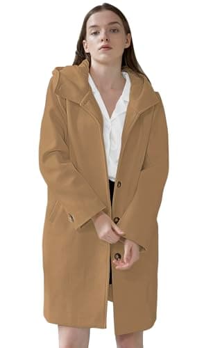 SAUKOLE Women's Wool Blend Pea Coat - Fashion Winter Overcoat with Hood