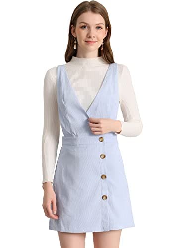Allegra K Women's Mini Vintage A-Line Bib ChristmasOverall Pinafore Dress — Light Blue