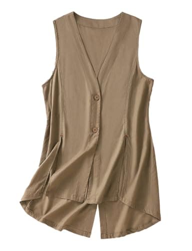 Women's Linen Sleeveless Blazer Jacket for Spring and Summer — Khaki