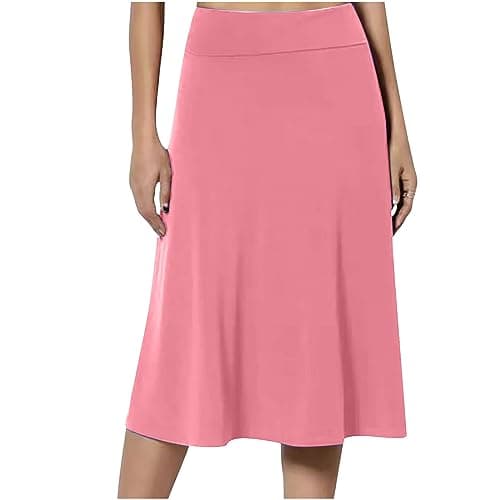 Spring & Summer High Waist Flared Midi Skirts for Women — Hot Pink