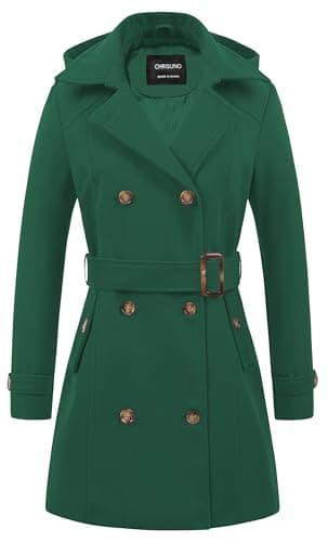 Chrisuno Women's Double Breasted Hooded Pea Coat — Dark Green