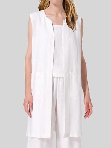 IDEALSANXUN Lightweight Linen Vest for Women Summer Open Front Cardigan