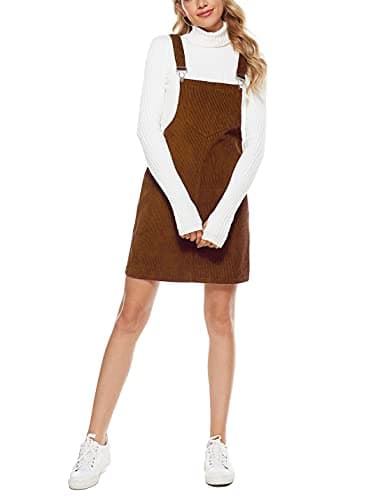 Tanming Women's Corduroy A-Line Cute Pinafore Bib Overall Mini Dress Skirt