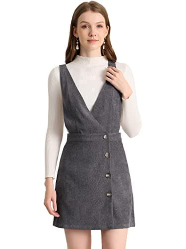 Allegra K Women's Mini Vintage A-Line Bib ChristmasOverall Pinafore Dress — Grey
