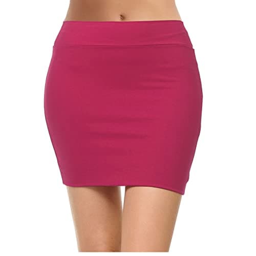 Topdress Women's High Waisted Elastic Pencil Skirts with Slit — Dark Rose Mini