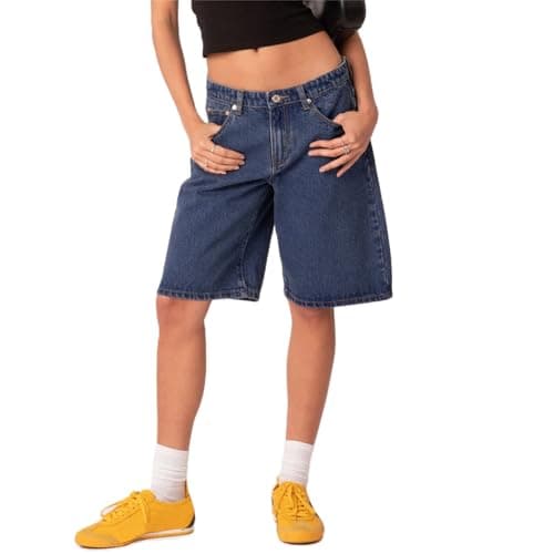 Raruxxin Women's Y2K Wide Leg Low Waist Cargo Jean Shorts with Pockets
