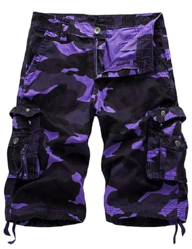 IDEALSANXUN Men's Casual Loose Fit Multi-Pocket Military Style Shorts — Camo Purple