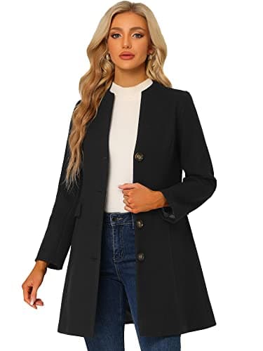 Allegra K Women's Elegant V-Neck Winter Overcoat — Black