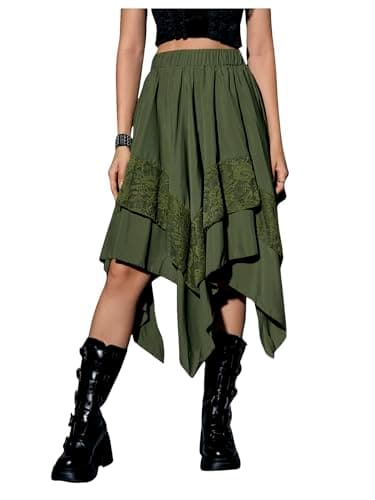 Verdusa Women's Y2K Contrast Lace Layered Midi Skirt