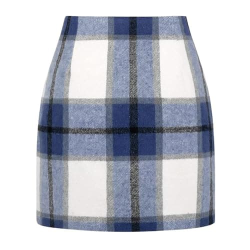 Women's Plaid Wool Mini Skirt for Fall and Winter — Blue