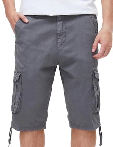 BEST SOUTH Men's Casual Long Cargo Shorts 13 Inches Relaxed Fit with Pockets — Grey