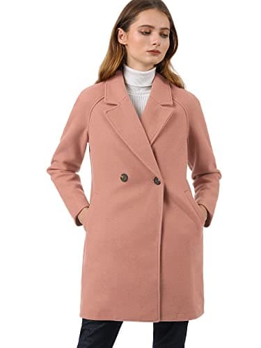 Allegra K Women's Notched Lapel Double Breasted Winter Coats — Dark Pink