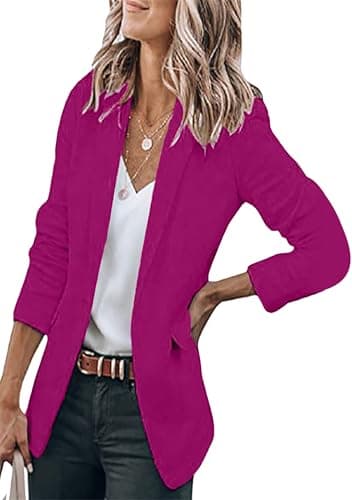 WIWIQS Women's Comfortable Long-Sleeve Open Front Blazer Suit — Dark Rose