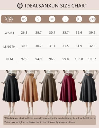 IDEALSANXUN High Waisted Wool Midi Pleated Skirts for Women Fall Winter