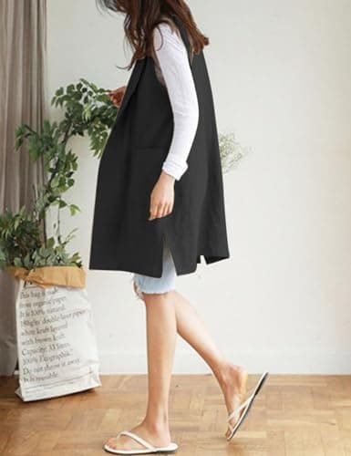 Womens Linen Sleeveless Blazer Jacket
