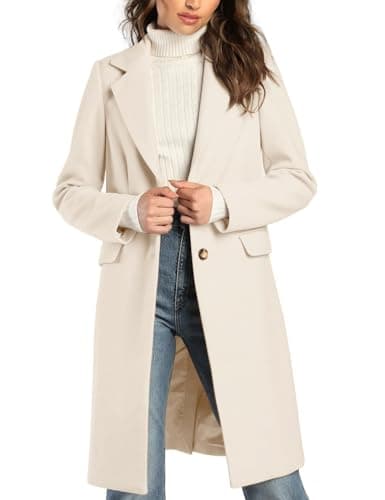 IDEALSANXUN Women's Wool Trench Coat Notch Lapel Long Blazer Winter — Beige