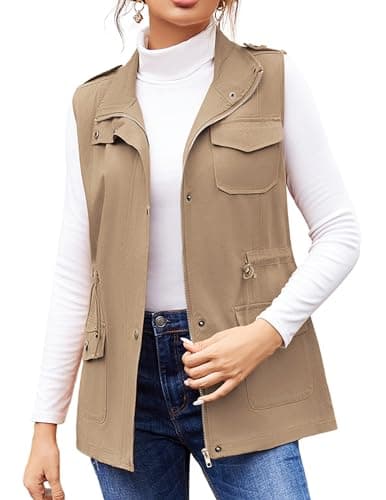Beyove Women's Lightweight Sleeveless Military Anorak Cargo Vest — A- No Hood-light Khaki