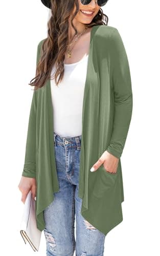 Veryoung Women's Lightweight Floral Long Sleeve Cardigan with Pockets — A14-olive Green