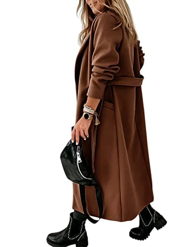 Ladiyo Women's Classic Open Front Belted Long Coat