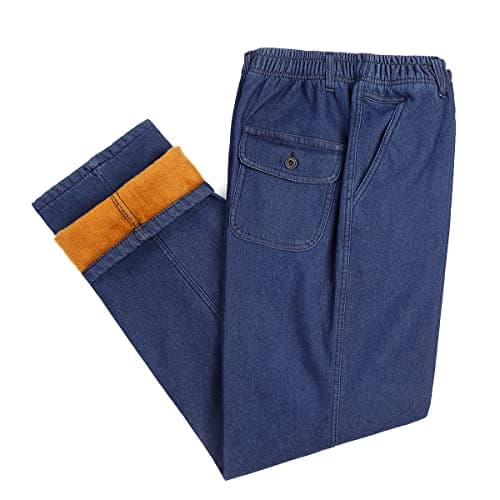 Warm Fleece Lined Jeans for Men with Elastic Waist — Dark Blue/Fleece