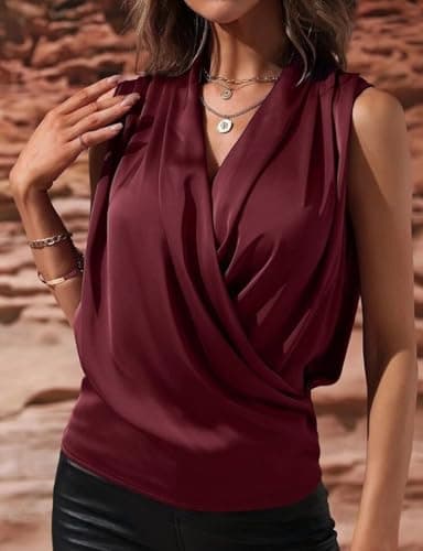 IDEALSANXUN Silk V-Neck Tank Tops for Women Spring Summer Business Casual