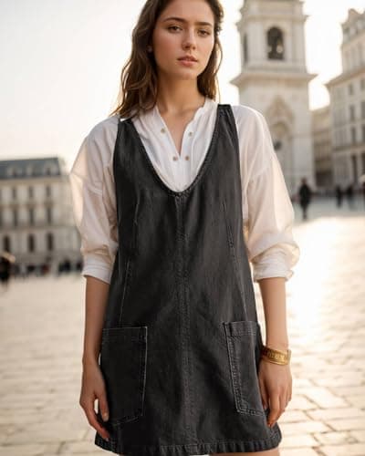 CLASETERN Denim Overall Dress with High Roller Skirt