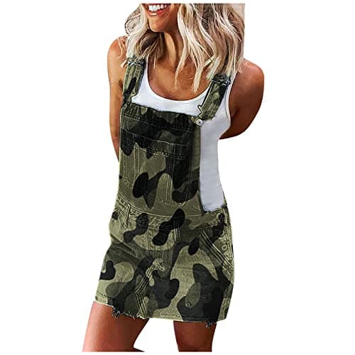HXHYQKP Classic Denim Adjustable Strap Overall Dress with Suspender Skirt — Camouflage