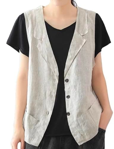 Linen Sleeveless Blazer Jacket for Women — Beige