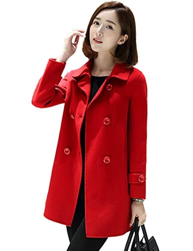 Women's Wool Peacoat for Fall and Winter — Red 01