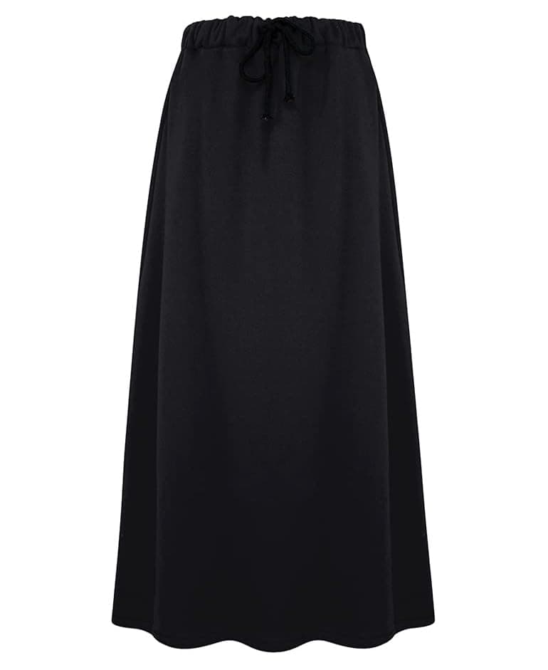 IDEALSANXUN Fleece Lined Long Waisted Warm Winter Skirts for Women with Pockets — Black/Midi Length