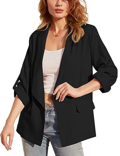 Women's Open Front Blazer Jackets with Pockets — #2-black