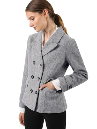 Allegra K Women's Notched Lapel Double Breasted Pea Coat