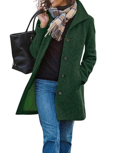 UTCOCO Women's Casual Thicken Pea Coat Mid Long with Pockets — Green