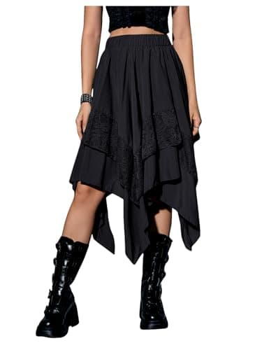 Verdusa Women's Y2K Contrast Lace Layered Midi Skirt — Black