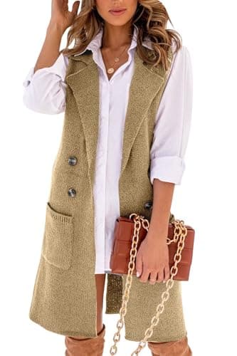 Women's Long Knit Sweater Vest for Fall and Winter — Khaki