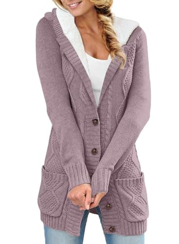 Sidefeel Women's Hooded Fleece Cardigan Winter Coat with Pockets — Hooded 21 Purple