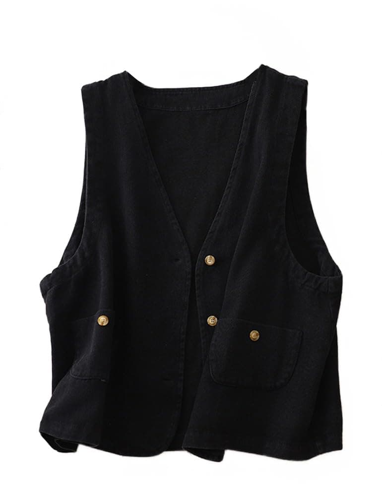Linen Sleeveless Vest for Women Casual Lightweight Summer Blazer
