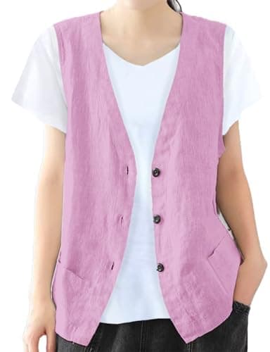 Women's Cotton Linen Vest Lightweight Jacket — Purple