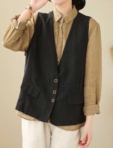 IDEALSANXUN Lightweight Cotton Linen Vest for Women Spring SummerWAISTCOAT