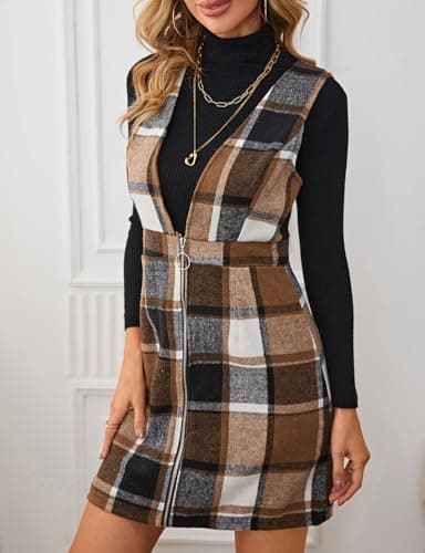 IDEALSANXUN Women’s Plaid Sleeveless Flannel Pinafore Dress for Fall/Winter