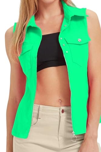 LIYEZ Women's Sleeveless Denim Vest with Pockets and Zipper — Color 5 Green