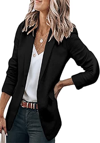 WIWIQS Women's Comfortable Long-Sleeve Open Front Blazer Suit — Black