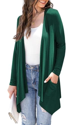Veryoung Women's Lightweight Floral Long Sleeve Cardigan with Pockets — A06-dark_green