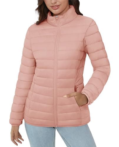 Women's Lightweight Quilted Puffer Jacket with 4 Pockets — Apricot