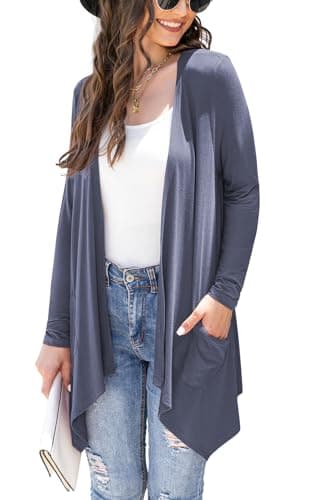 Veryoung Women's Lightweight Floral Long Sleeve Cardigan with Pockets — A08-purple_grey