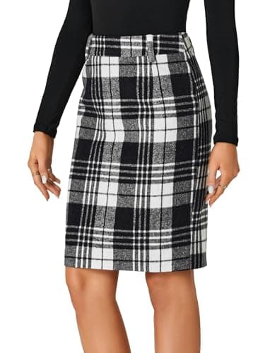 LYANER Women's Elegant Plaid Zippered High Waist Midi Skirt